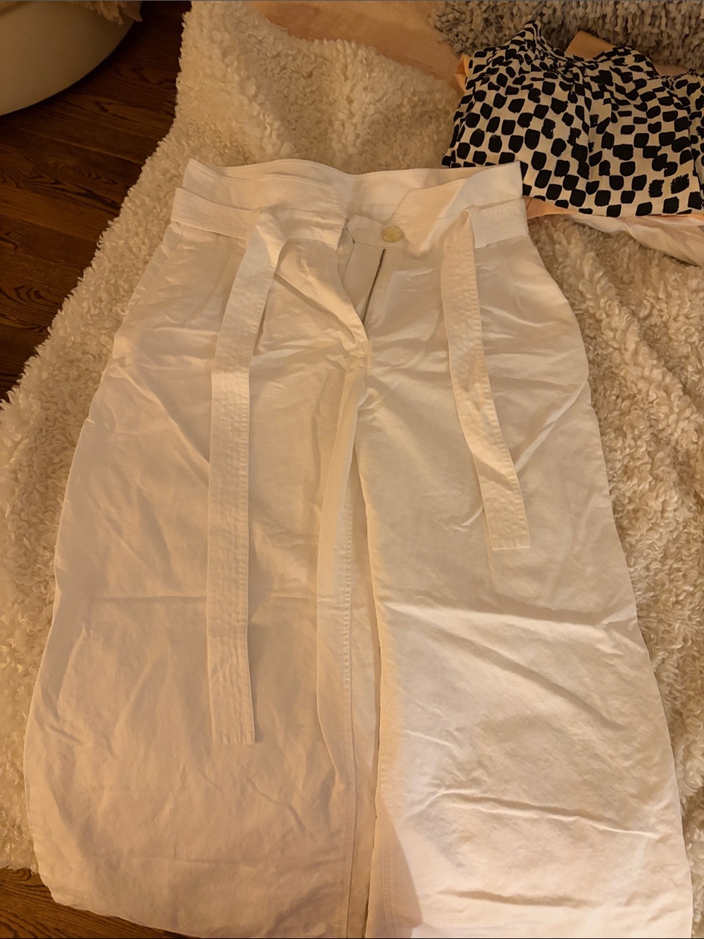 A.L.C. White High-Waist Wide-Leg Pants with Waist Ties